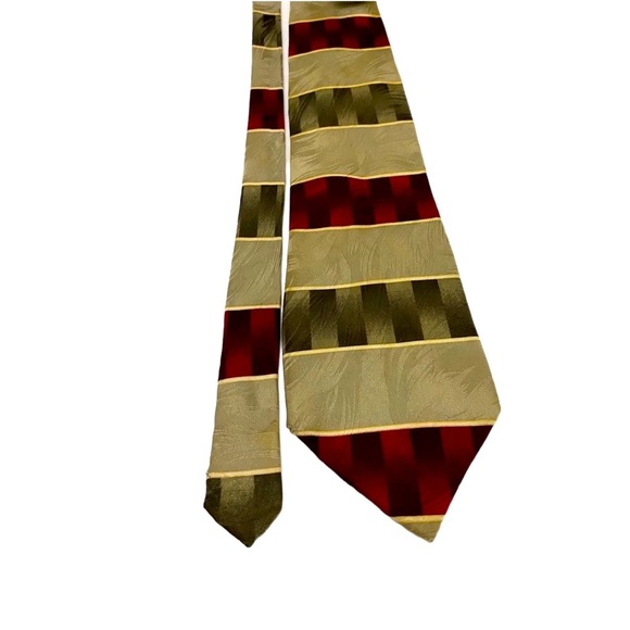 Bello Uomo Tie Italian Woven Silk Hand Made Tip Bar String Green Red 60”x3.75” - Picture 4 of 13